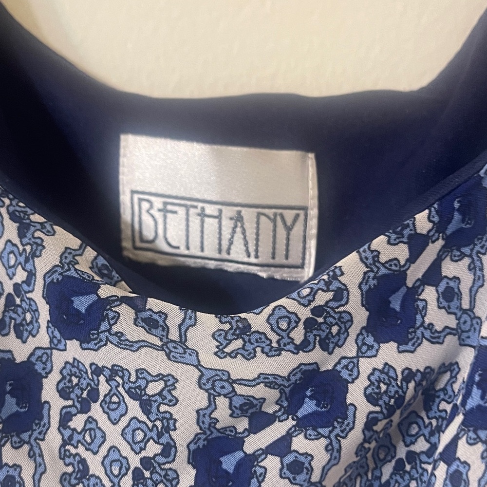 Elegant Blue Patterned Ruffle Mini Dress - Picture 3 of 3